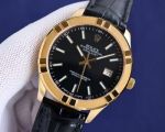 Rolex Datejust 9015 Movement 40mm Waterproof 100m Calfskin Strap Black/White Face YG Case Watch